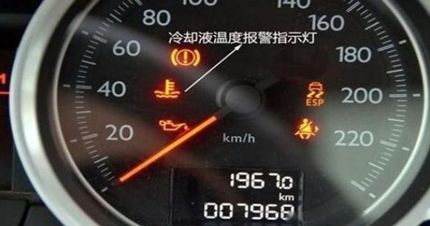 防冻液指示灯像一个温度计,下方还有两条波浪线,当汽车缺防冻液(冷却